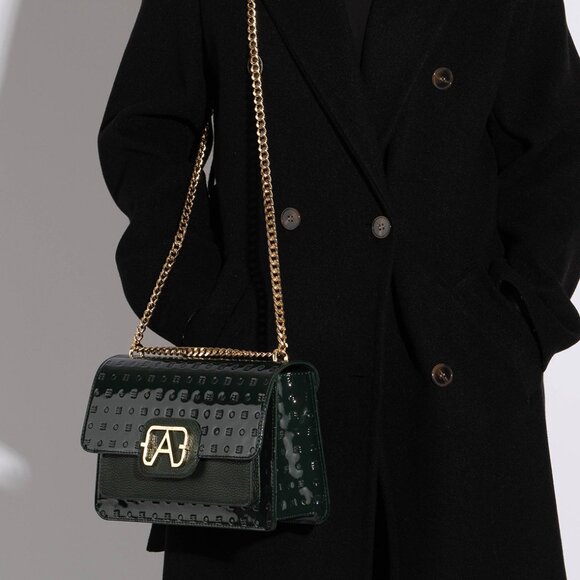 NWT ✅ Arcadia GIANNA Patent Leather Flap Front Pocket Bag ✨NWT, COA - Picture 9 of 17